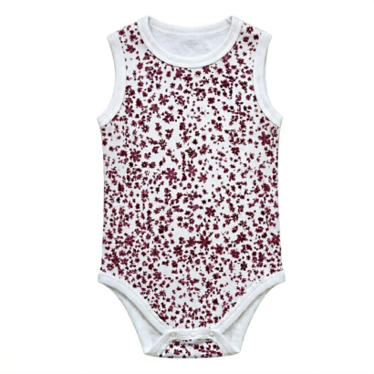 Ärmelloser Damen-Body aus Baumwolle mit bordeauxfarbenem Blumenmuster, figurbetontes Oberteil