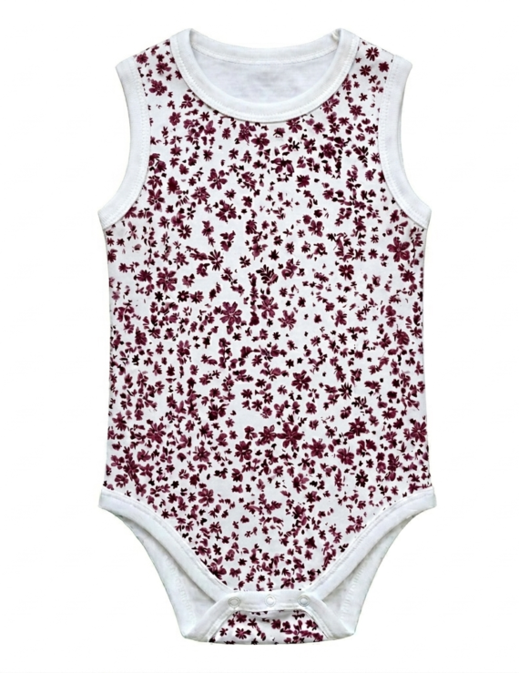 Ärmelloser Damen-Body aus Baumwolle mit bordeauxfarbenem Blumenmuster, figurbetontes Oberteil