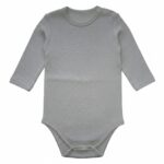 Langärmliger grauer Baby Body aus Baumwolle für Jungen.