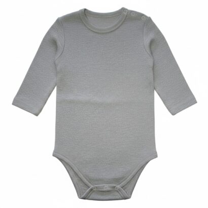 Langärmliger grauer Baby Body aus Baumwolle für Jungen.