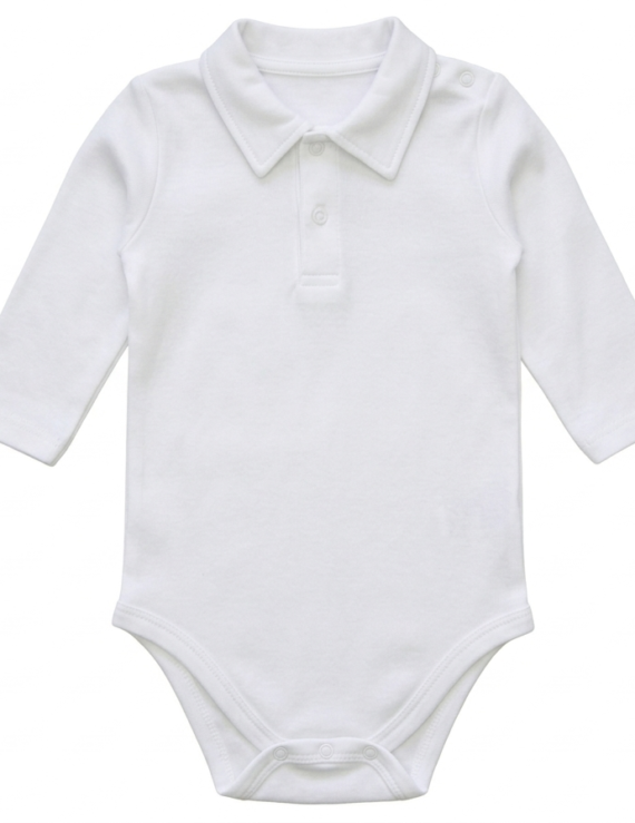 Weißer Baby Body langarm mit Kragen aus Baumwolle