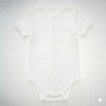 Baby Body Weiß Kurzarm Druck: kurzärmliger weißer Baby Body aus Baumwolle mit durchgehender Druckknopfleiste für Jungen und Mädchen.