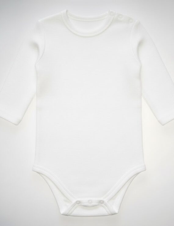 Langärmliger weißer Baby Body aus Baumwolle für Jungen und Mädchen.