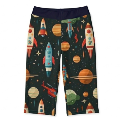 Baby-Caprihose Jungen Planeten-Motiv – dunkelblaue knielange Babyhose für Jungen mit Planeten-Design
