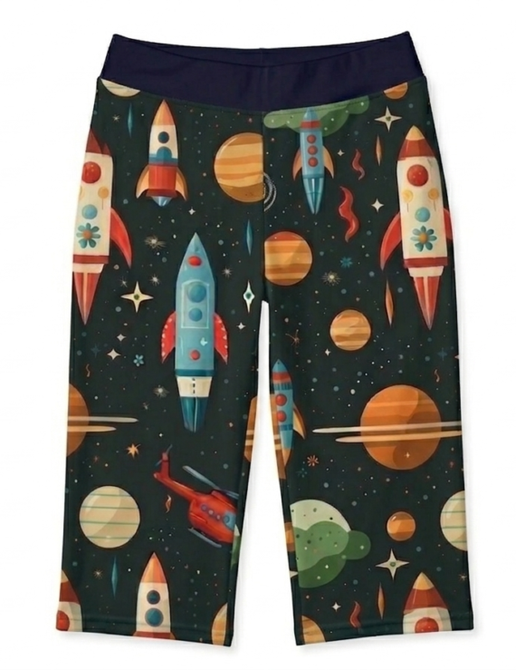 Baby-Caprihose Jungen Planeten-Motiv – dunkelblaue knielange Babyhose für Jungen mit Planeten-Design