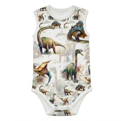Ärmelloser Baby Body aus Baumwolle mit Dinosaurier-Motiv für Jungen.