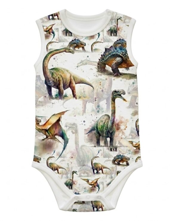 Ärmelloser Baby Body aus Baumwolle mit Dinosaurier-Motiv für Jungen.