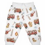 Baby-Langhose mit Feuerwehr-Motiv – Jungen Passhose mit weißem Bund und weißen Bündchen