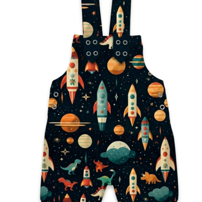 Baby Jungen kurze Latzhose dunkelblau mit Planeten Motiv