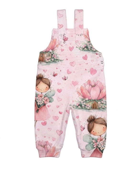 Baby Mädchen in rosa Latzhose mit Feen Muster