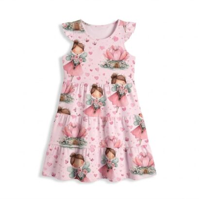 Baby Mädchen Sommerkleid rosa mit Feen Motiv und Rüschen