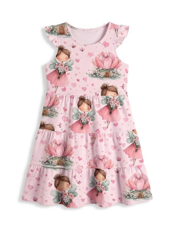 Baby Mädchen Sommerkleid rosa mit Feen Motiv und Rüschen
