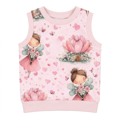 Baby Mädchen Weste mit Rundhals in Rosa mit Feen Muster