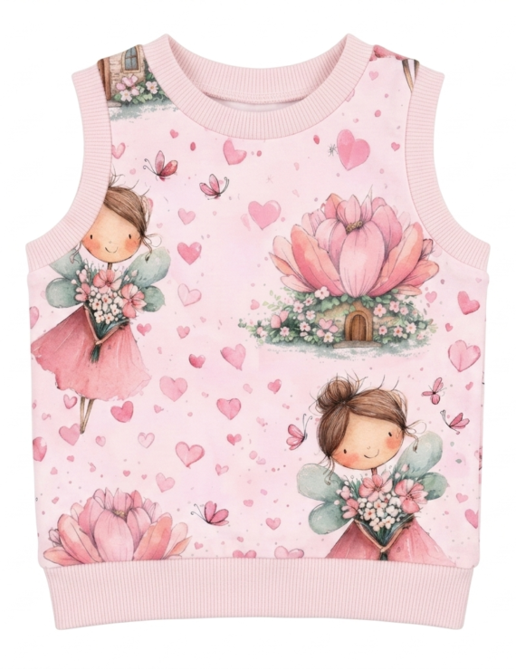 Baby Mädchen Weste mit Rundhals in Rosa mit Feen Muster