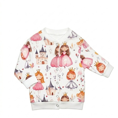 Baby Mädchen Baumwollshirt mit Prinzessinnen Motiv und Druckknöpfen vorne
