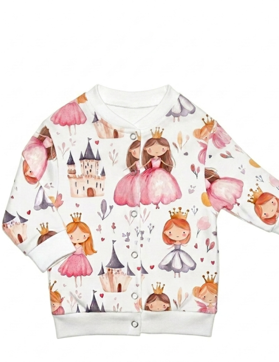 Baby Mädchen Baumwollshirt mit Prinzessinnen Motiv und Druckknöpfen vorne