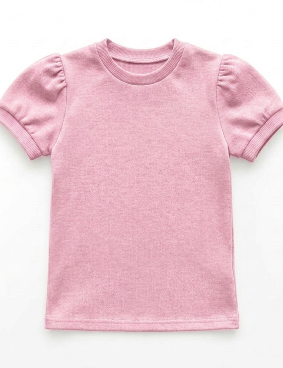 Rosa Baby Mädchen Baumwollshirt mit kurzen Puffärmeln für Sommer