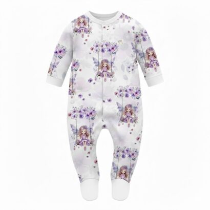 Baby Strampler lila mit Feenmotiv Mädchen langarm