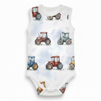Ärmelloser Baby Body aus Baumwolle mit Traktor-Motiv für Jungen.