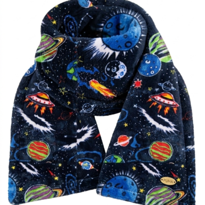 Dunkelblauer Baby Winter Schal mit Planeten Muster aus Wellsoft