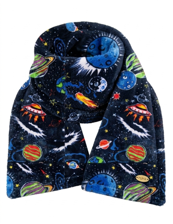Dunkelblauer Baby Winter Schal mit Planeten Muster aus Wellsoft