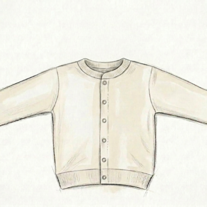 Illustration einer Babyjacke mit durchgehender Druckknopfleiste und rundem Halsausschnitt