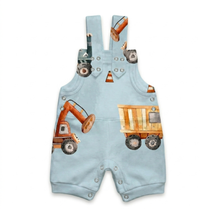 Kurze Latzhose mit Baustellenfahrzeugen aus Baumwolle für Baby Jungen