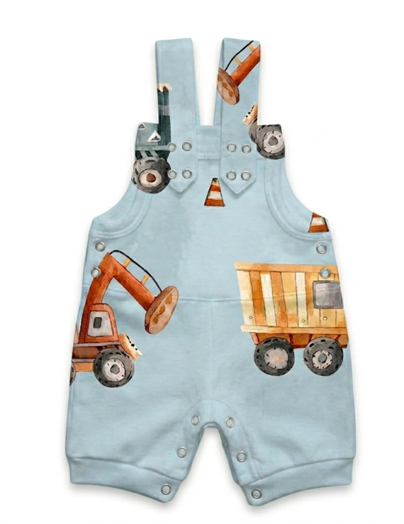 Kurze Latzhose mit Baustellenfahrzeugen aus Baumwolle für Baby Jungen