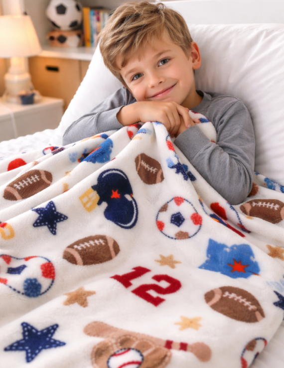Cremefarbene Wellsoft Babydecke mit Ball Muster für Jungen in verschiedenen Größen