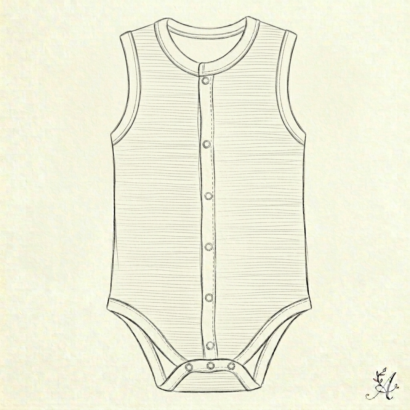 Body Druck Ärmellos Illustration – Zeichnung eines ärmellosen Bodys mit durchgehender Druckknopfleiste.