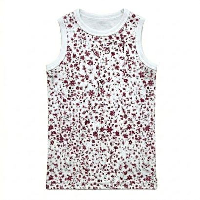 Weißes ärmelloses Damen-Top mit bordeauxfarbenem Blumenmuster, leichtes Sommeroberteil