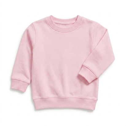 Frau in rosa Rundhals Pullover mit Rippbündchen