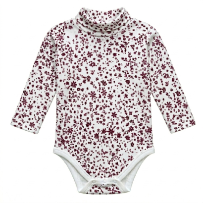Damen Rollkragen Body bordeaux Blumenmuster langarm