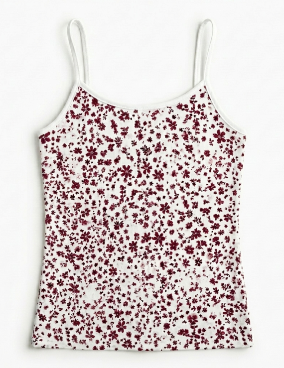 Damen Spaghettitop weiß bordeaux Blumenmuster Baumwolle
