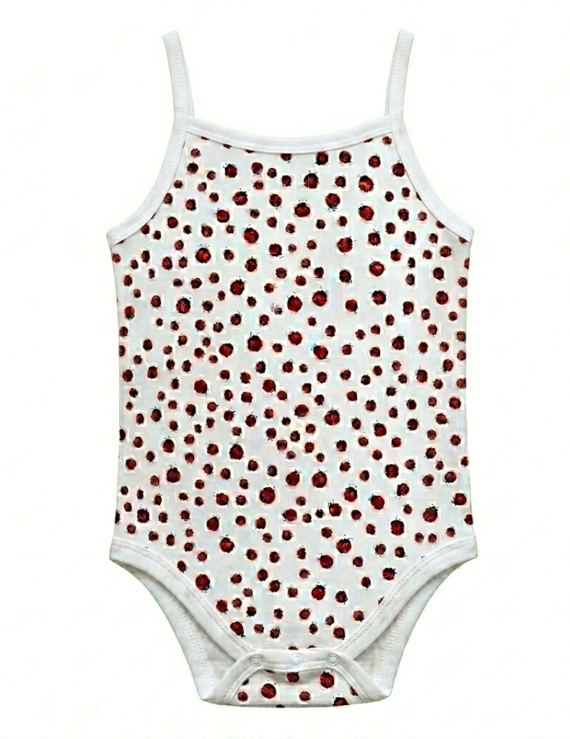 Damen Baumwoll-Body mit Spaghettiträgern und Marienkäfer-Motiv.