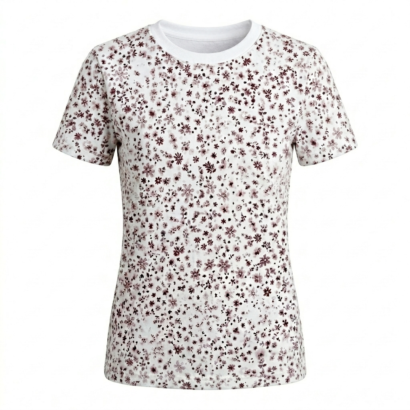 Damen T-Shirt weiß mit kleinen bordeauxfarbenen Blumen