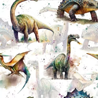 Stoff mit verschiedenen Dino Motiven für Kinder