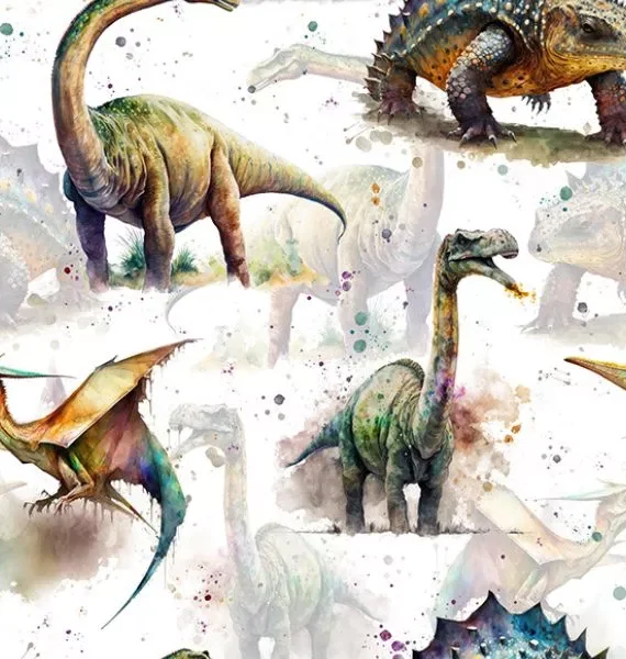 Stoff mit verschiedenen Dino Motiven für Kinder