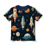Dunkelblaues Baby T-Shirt mit Planeten-Muster aus Baumwolle