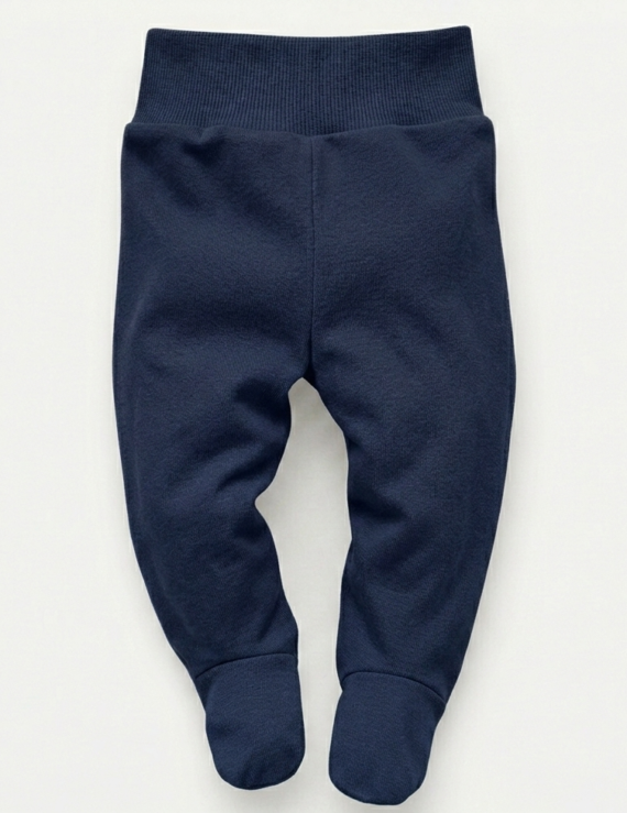 Dunkelblaue Babyhose Fuß aus Baumwolle mit Fußteil und elastischem Bund für Jungen