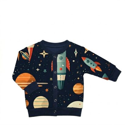 Dunkelblaue Babyjacke mit Planetenmuster aus Baumwolle für Jungen