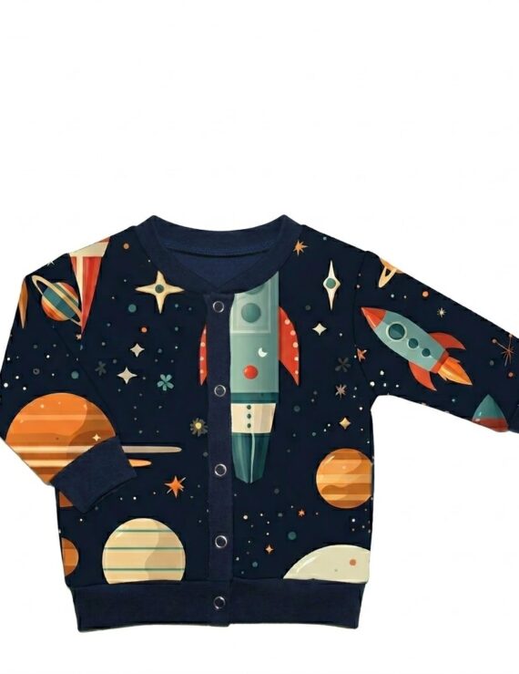 Dunkelblaue Babyjacke mit Planetenmuster aus Baumwolle für Jungen