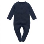 Dunkelblauer Baby Strampler aus Baumwolle mit Füßen für Jungen