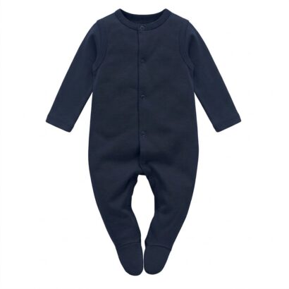 Dunkelblauer Baby Strampler aus Baumwolle mit Füßen für Jungen