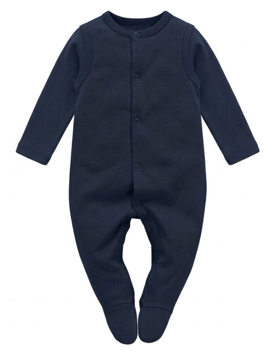 Dunkelblauer Baby Strampler aus Baumwolle mit Füßen für Jungen