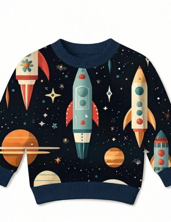 Dunkelblauer Baby Pullover mit Planetenmuster für Jungen