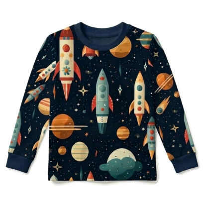Dunkelblaues Baby Langarmshirt mit Planetenmuster für Jungen