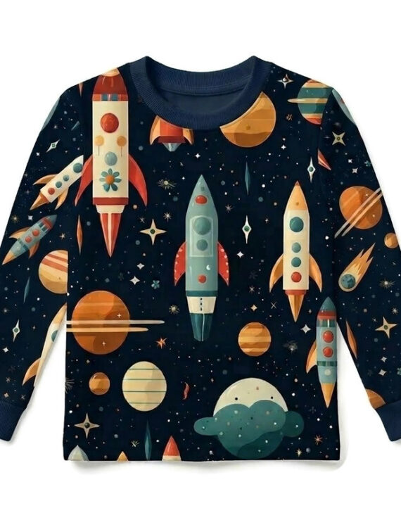 Dunkelblaues Baby Langarmshirt mit Planetenmuster für Jungen