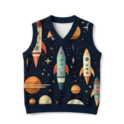 Dunkelblaue Baumwollweste für Baby Jungen mit Planeten-Muster