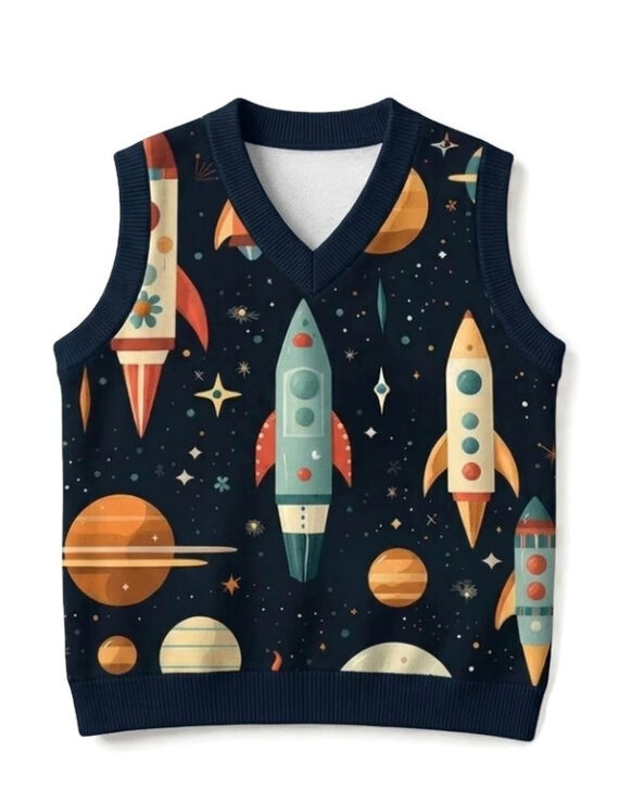 Dunkelblaue Baumwollweste für Baby Jungen mit Planeten-Muster